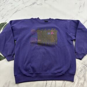 Laurel Burch Womens Vintage 90s Pullover Sweatshirt Size XL Purple Gold Art